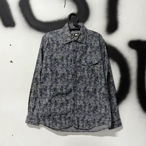 VTG 빈티지 플라워 자카드 풀 패턴 원포켓 코튼 긴팔 셔츠