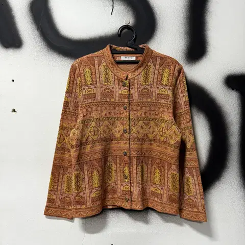 VTG 빈티지 에스닉 풀 패턴 울 혼방 헨리넥 자켓