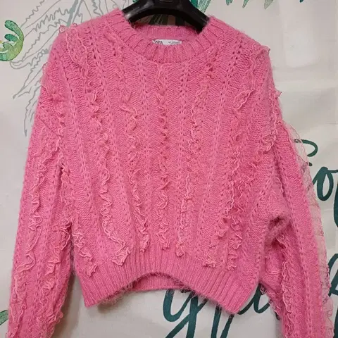 77-88)자라 핑크 러플 니트 L