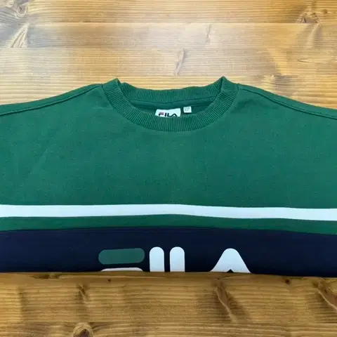 휠라 - 컬러 배색 스웨트셔츠 반팔 (그린), M