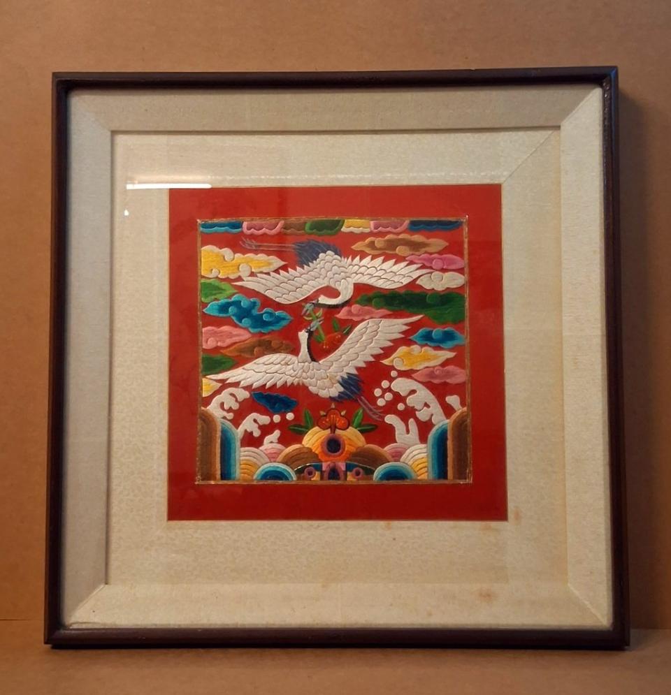 쌍학흉배 자수액자