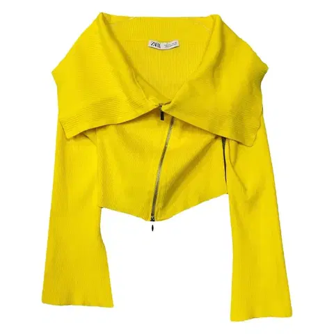 자라 옐로우 빅카라 크롭 니트 집업 L