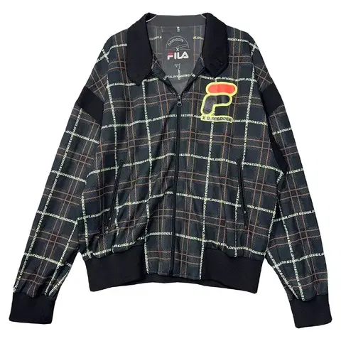 휠라 체크 블랙 로고 바람막이 S