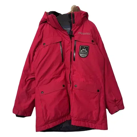 디스커버리 레드 구스다운 라쿤퍼 패딩 95