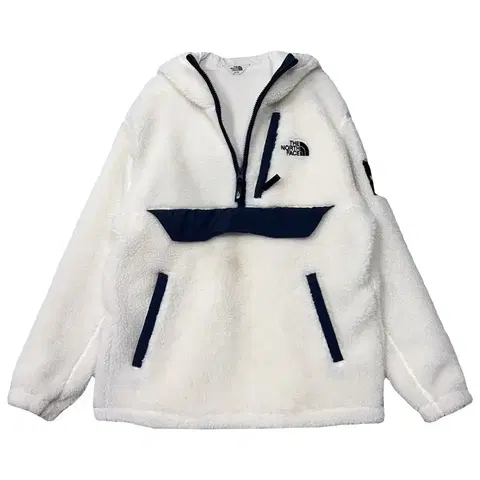 노스페이스 화이트 뽀글이 후리스 반집업 후드티 M