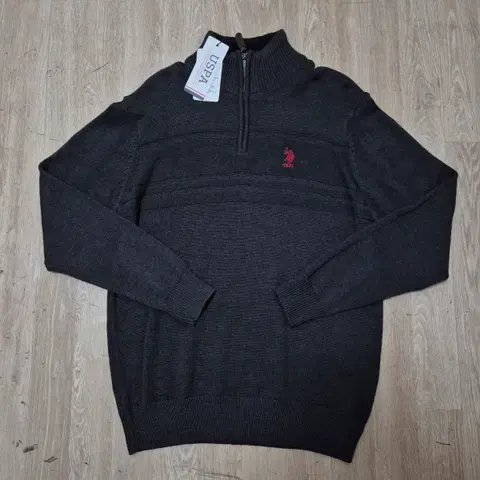 US 폴로 아센 자수로고 반집업 긴팔 니트