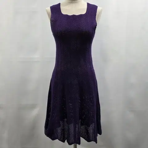 1378핸드메이드 손뜨개 퍼플 니트 원피스 슬리브리스