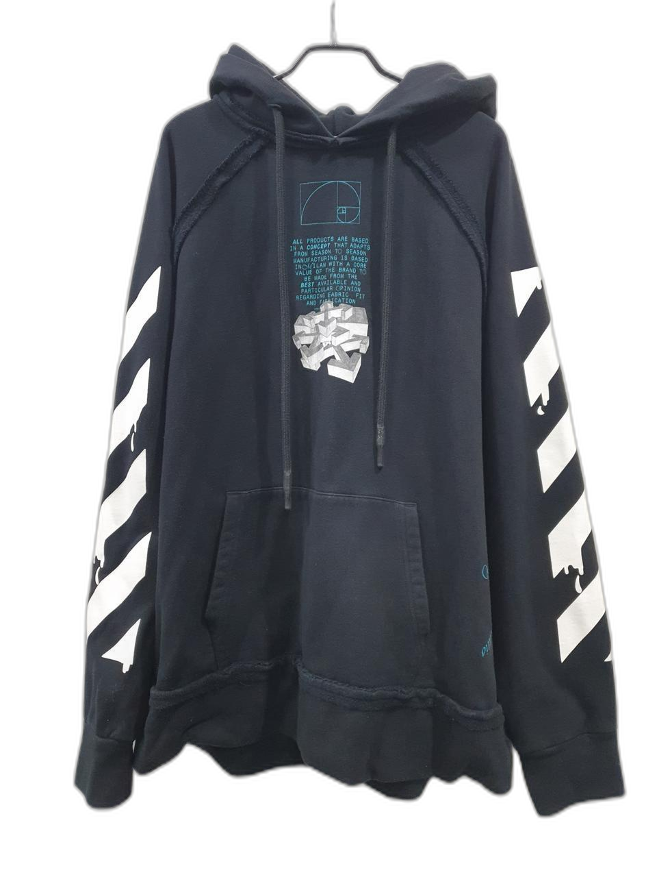 오프화이트 블랙 드리핑애로우오버핏후드티