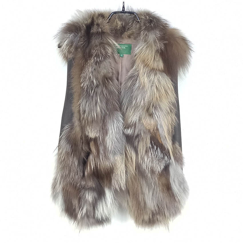 베네통 여성 원후크 폭스퍼 양가죽조끼 브라운 (HU42519)