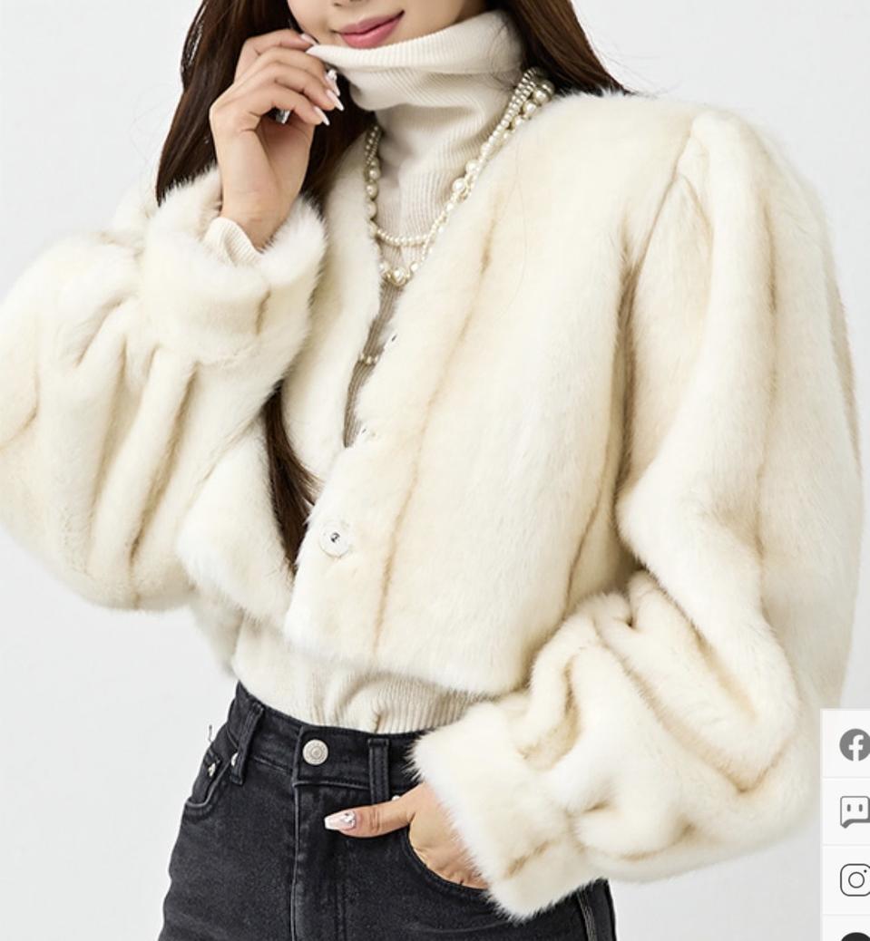 <아이보리> 브이넥 퍼프 퍼자켓