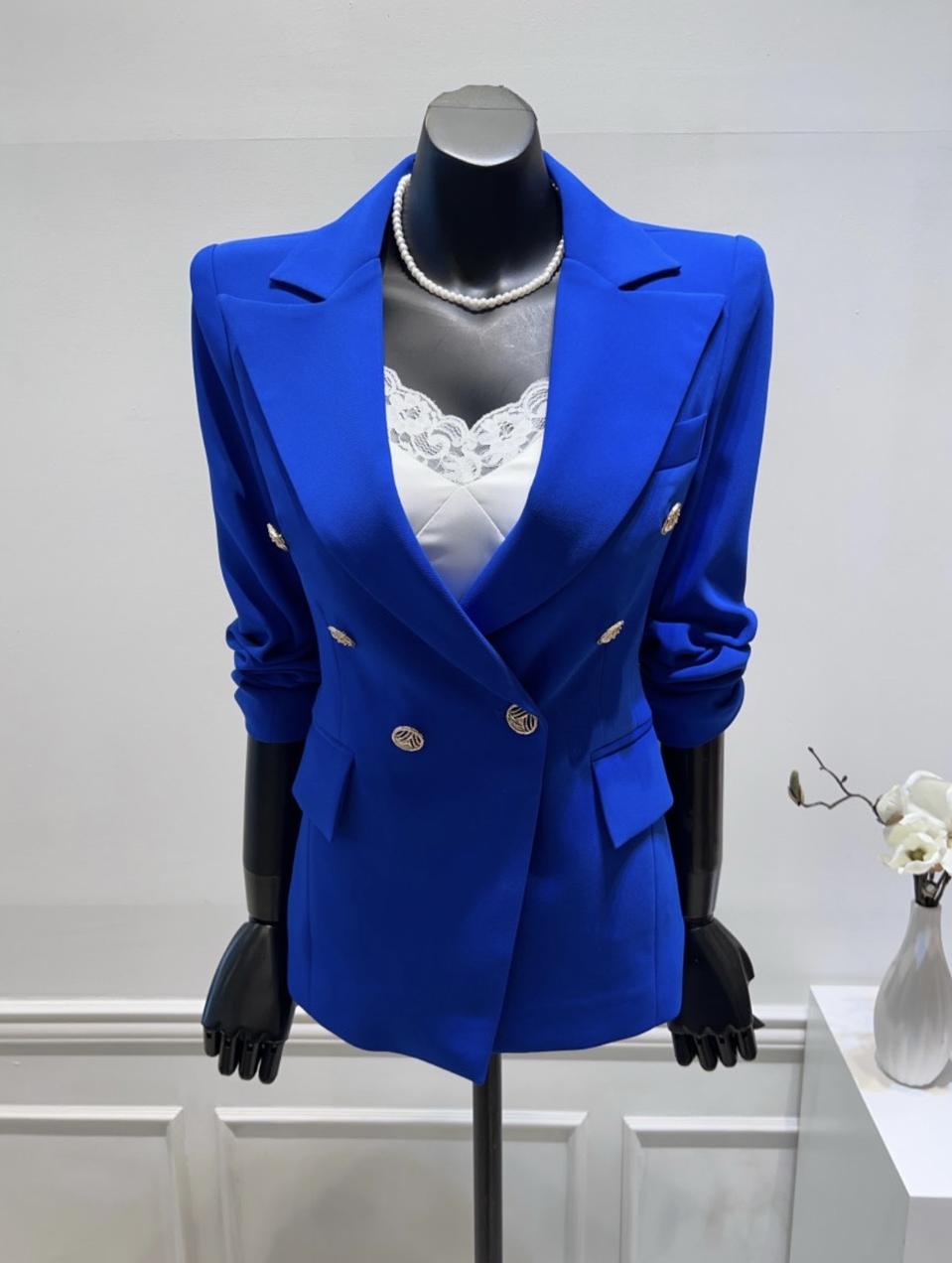 <새상품> 슬림핏 정장 미디 자켓 S (블루)