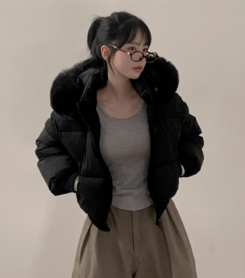 빅후드 하이넥 웰론 투웨이 숏패딩