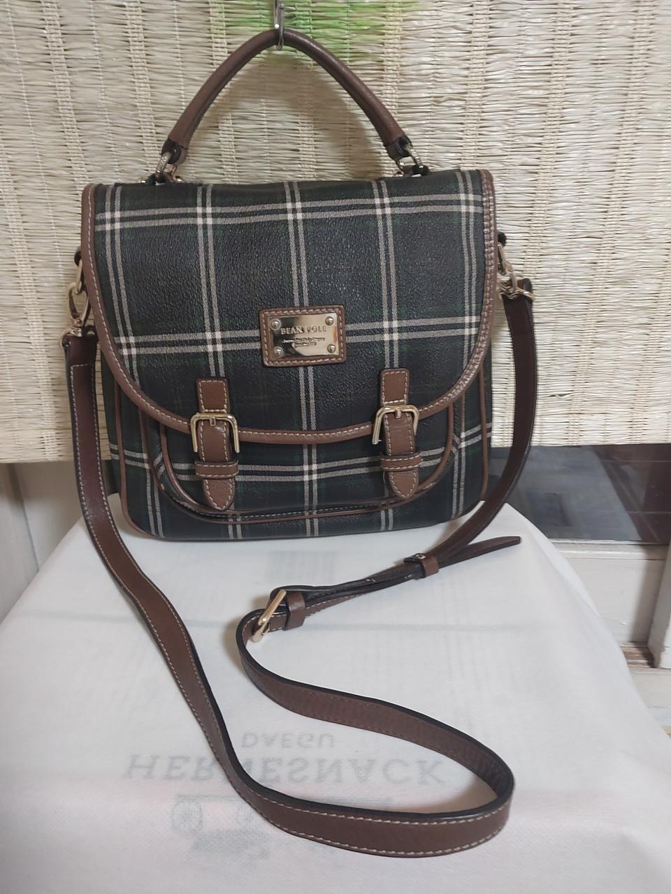 정품)빈폴 가죽 체크 토트 크로스가방