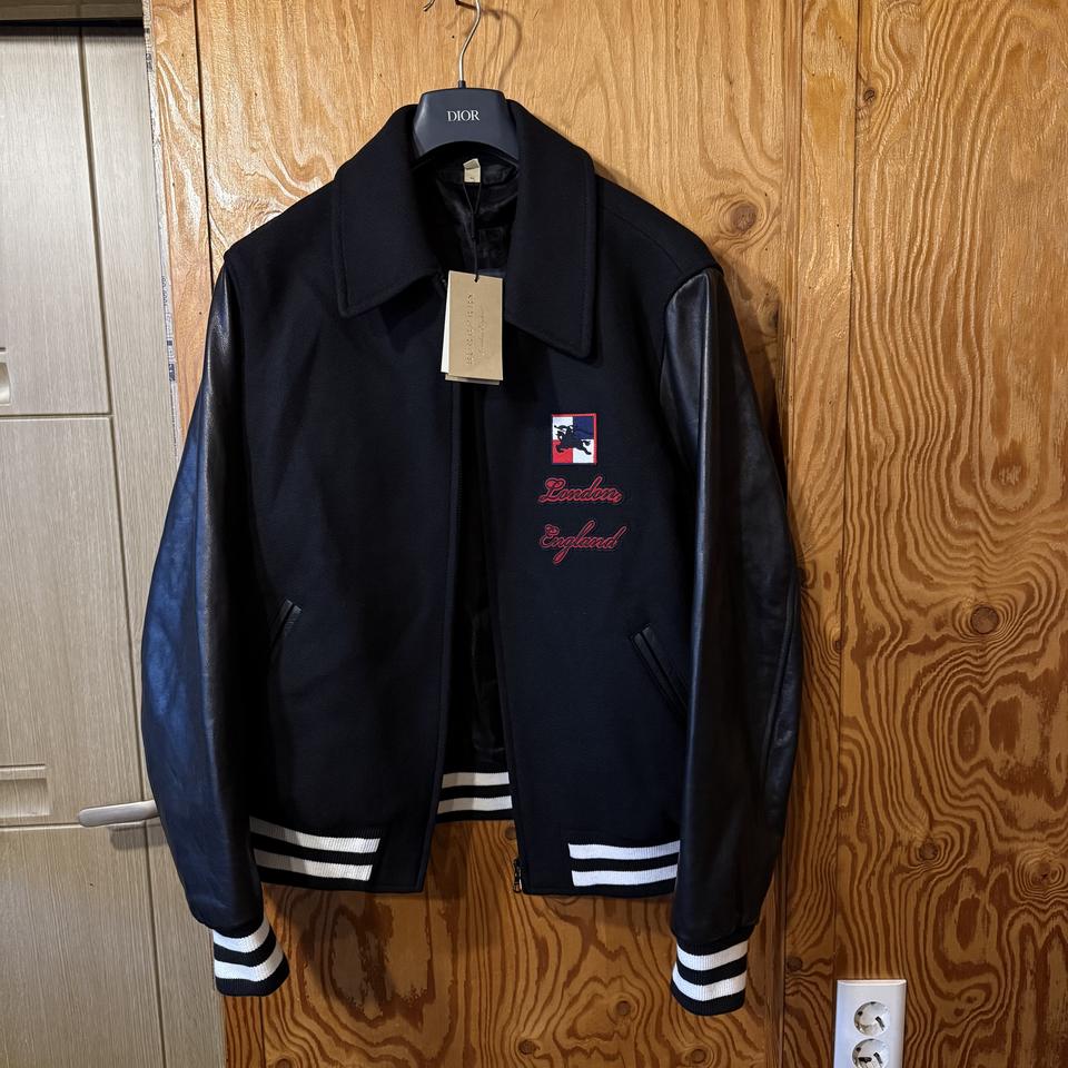 버버리 하우스체크 가죽 바시티 자켓 