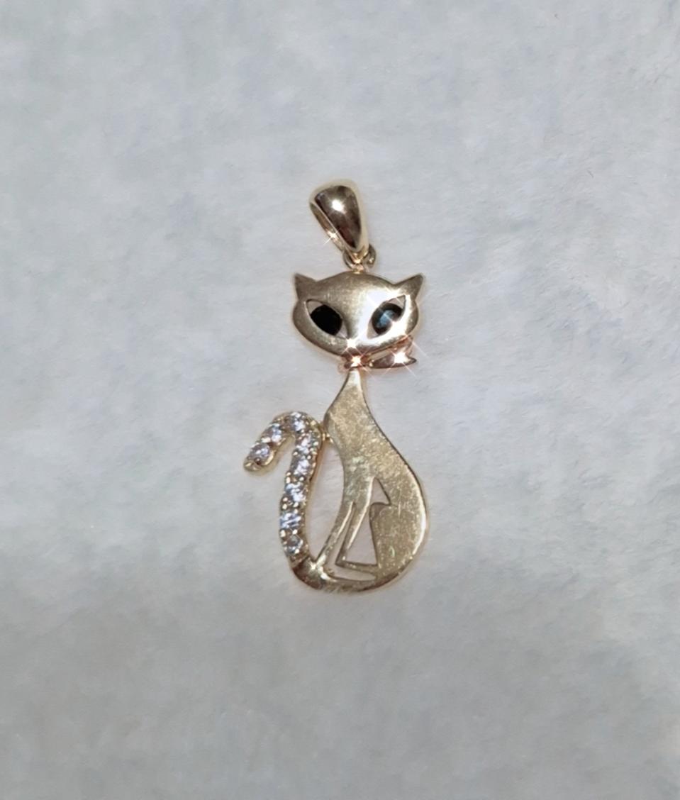 14k 옐로골드 도도한 고양이 펜던트