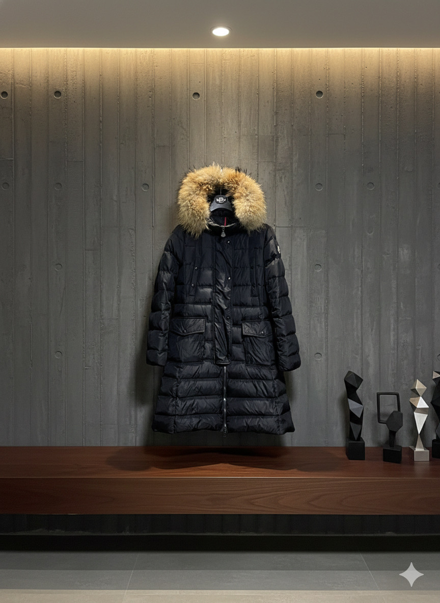따뜻한 구스다운 롱패딩 폭스퍼 블랙 ( 사이즈 2 )