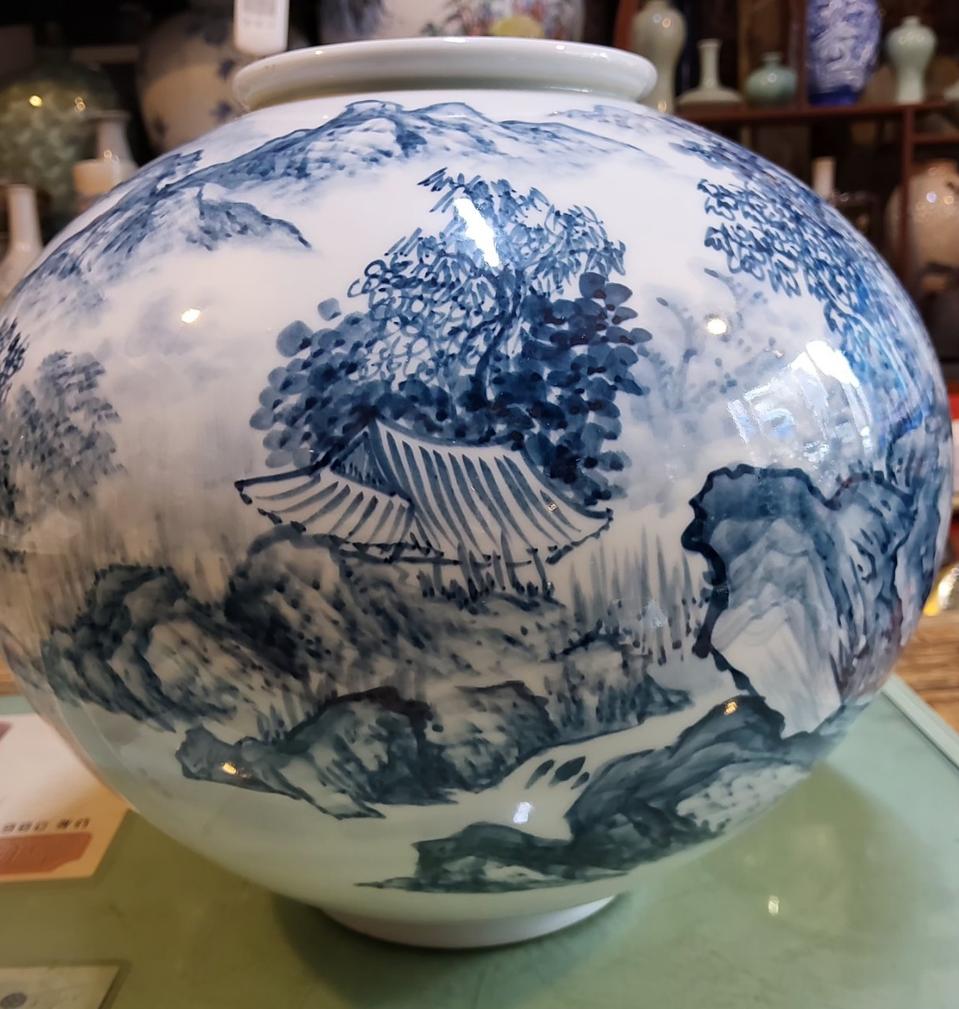 청화백자 산수문 도자기 화병