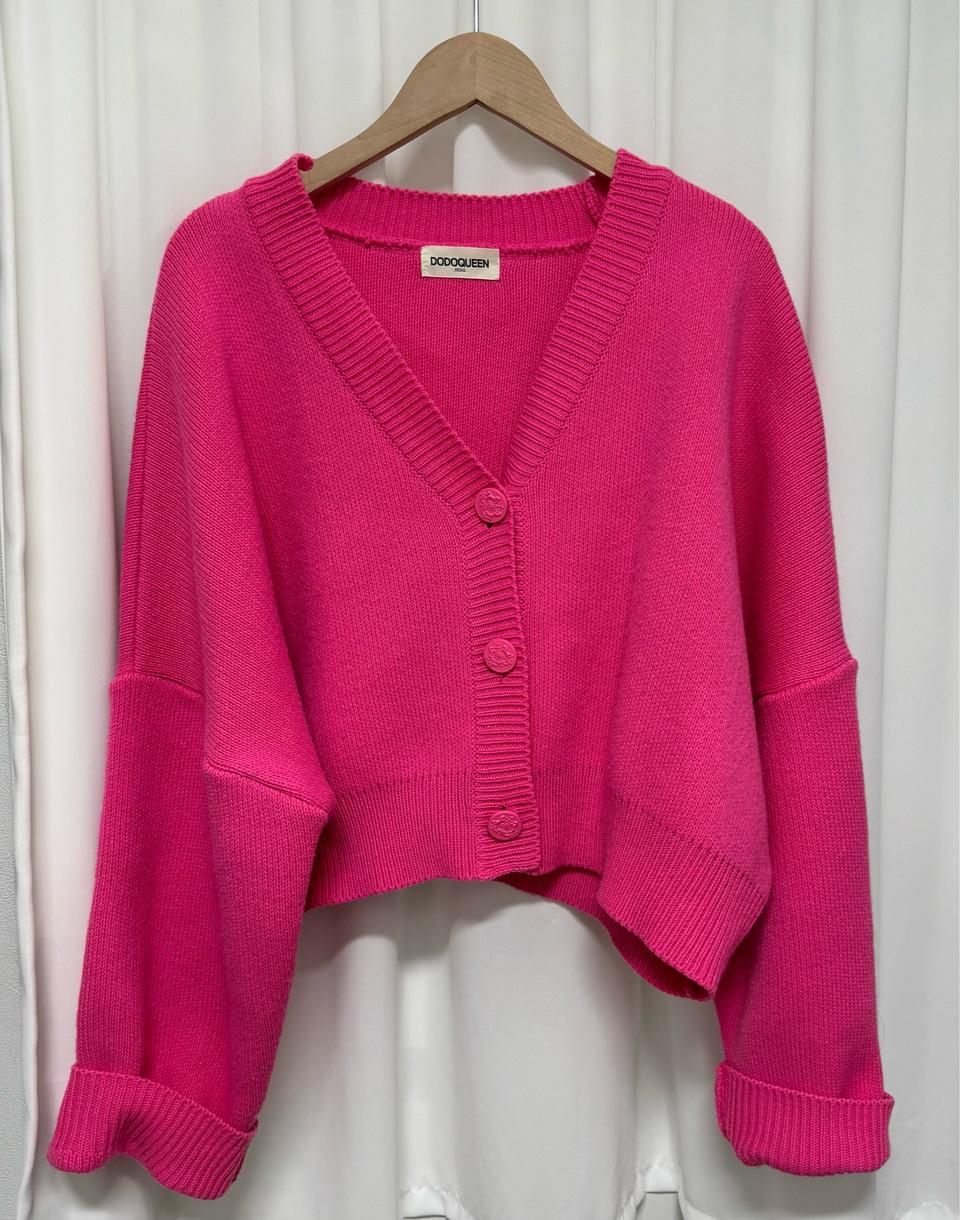 도도퀸 핫핑크 브이넥 가디건