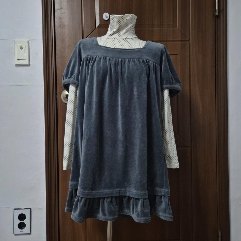 반팔 벨벳 레이어드 원피스 + 도트 목폴라티