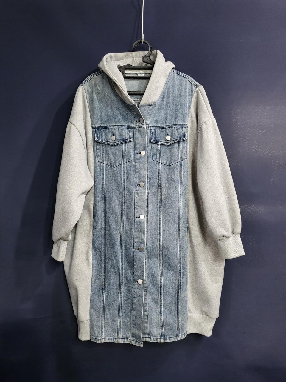 데님청 박시핏 후드 롱자켓