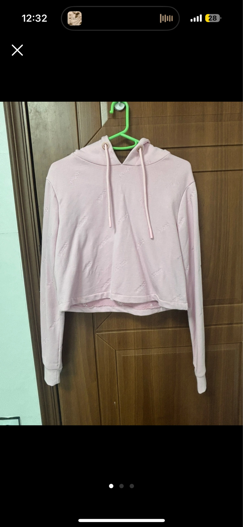 게스 핑크 새미크롭 후드티