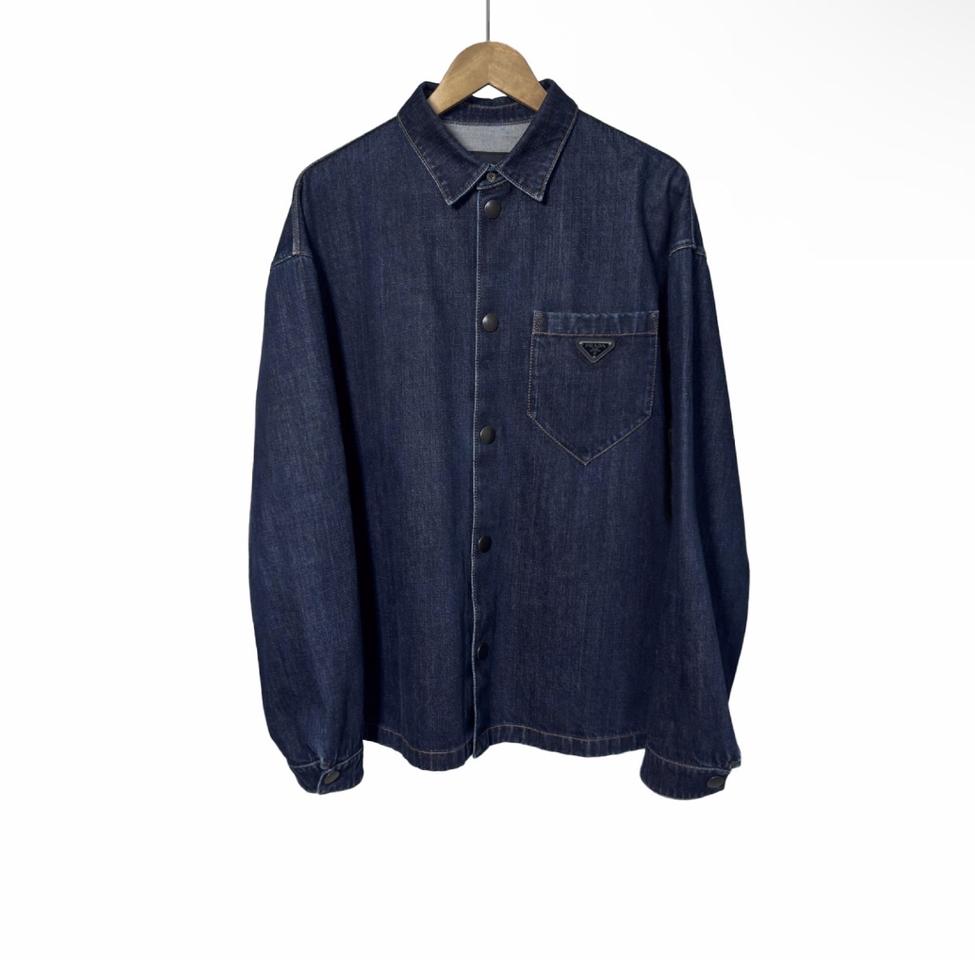 [XL] 프라다 남성 워싱 데님 삼각로고 셔츠 자켓 블루