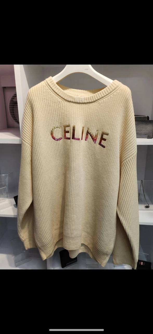 110~115 셀린느 리브드 울 로고 니트 아이보리 M
