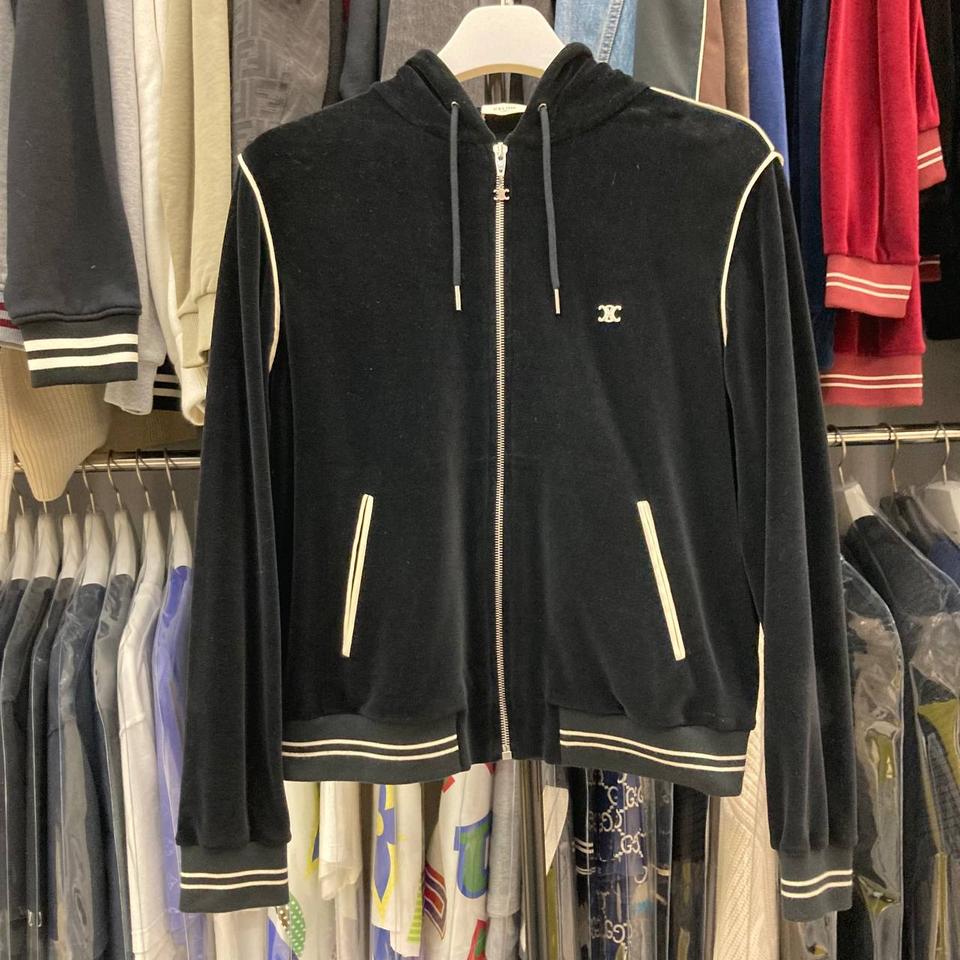 셀린느 트리오페 블랙 벨벳 후드집업 S