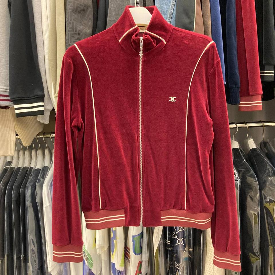  셀린느 트리오페 버건디 벨벳 집업 XS