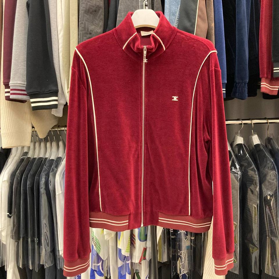 셀린느 트리오페 버건디 벨벳 집업 XL