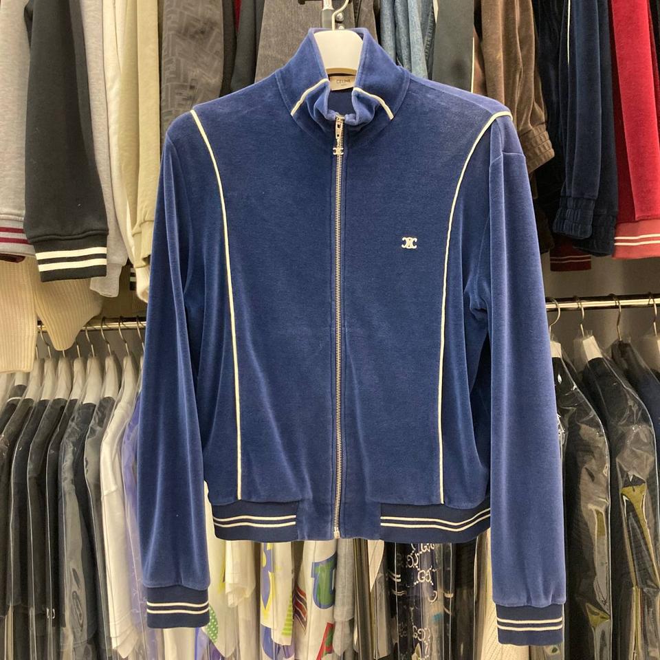 셀린느 트리오페  네이비 벨벳 집업 S