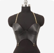 새상품 블랙 레더 체인 브라탑