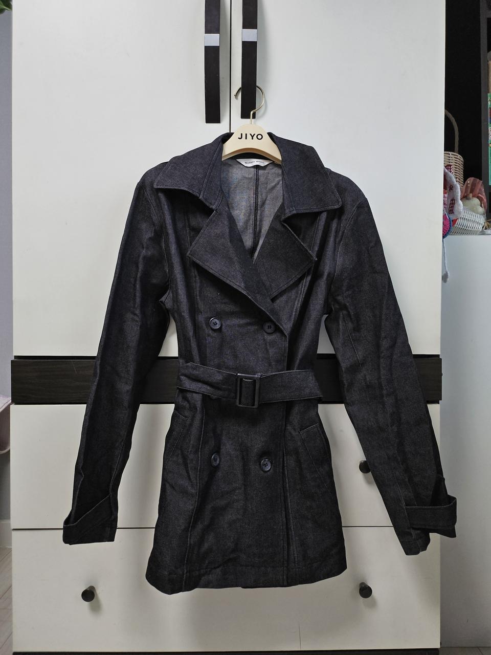 흑청 데님 버튼 카라 벨트 원피스 자켓