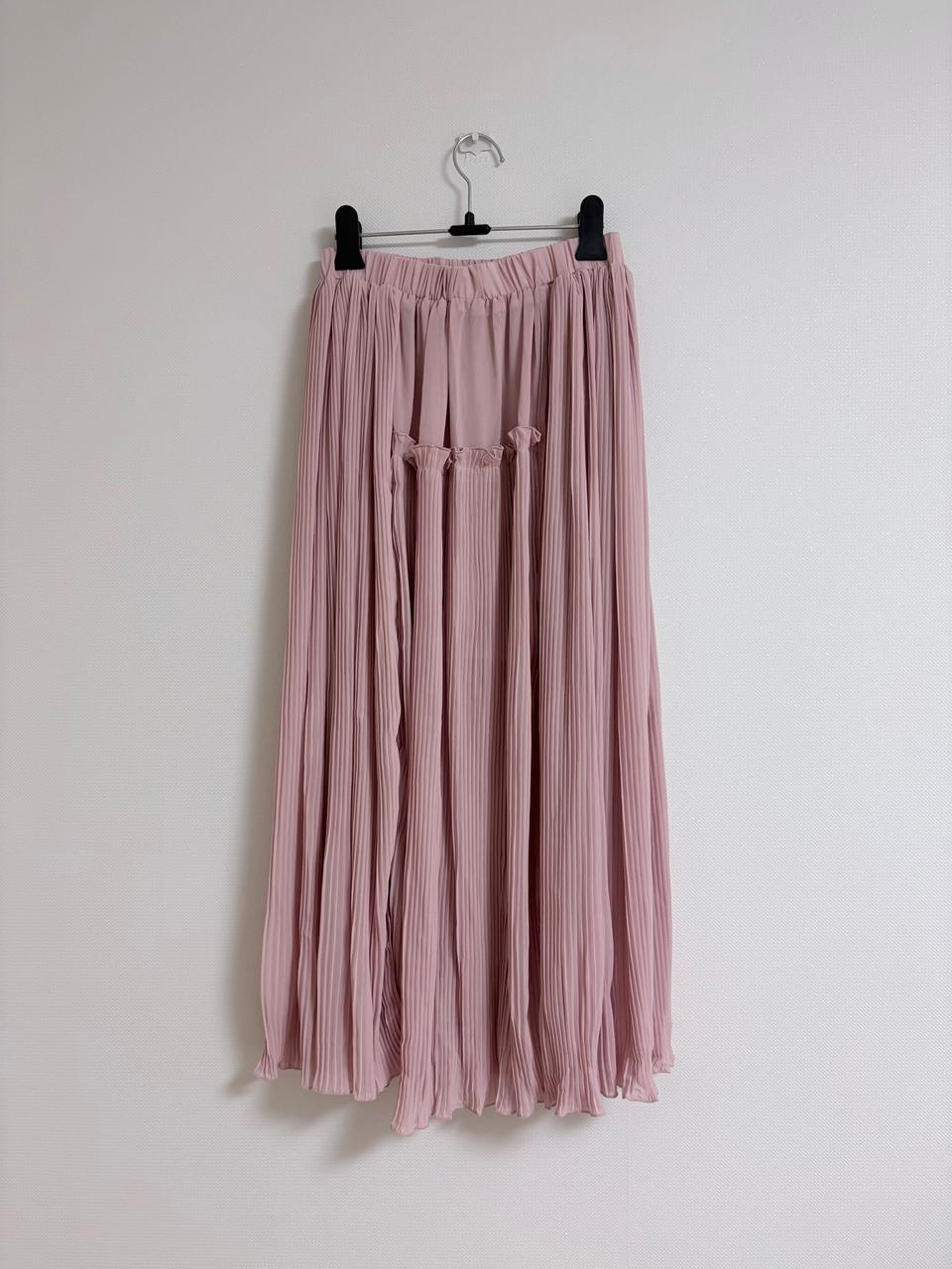 핑크 쉬폰 플리츠 롱 스커트