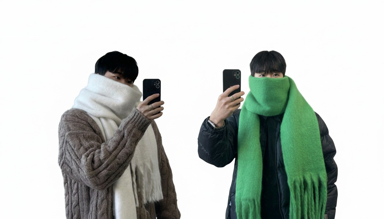 오버사이즈 머플러 그린/화이트 2개