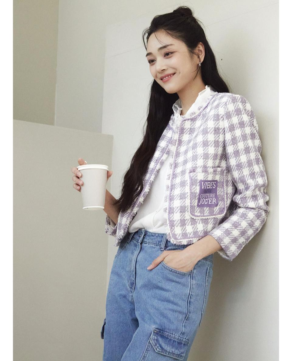 미사용 잇미샤 체크 트위드 자켓