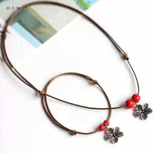 12-5. 목걸이&팔찌세트/매듭 로프체인/실버 매화 꽃&세라믹 구슬