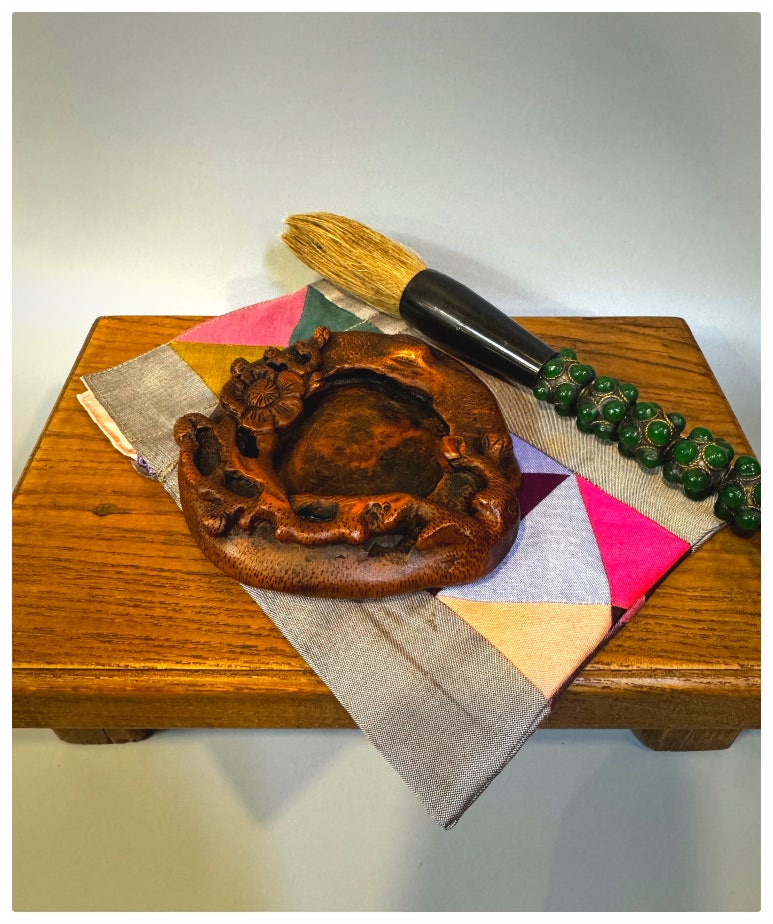 고대 문방용품 - 대나무 매화 조각 필세