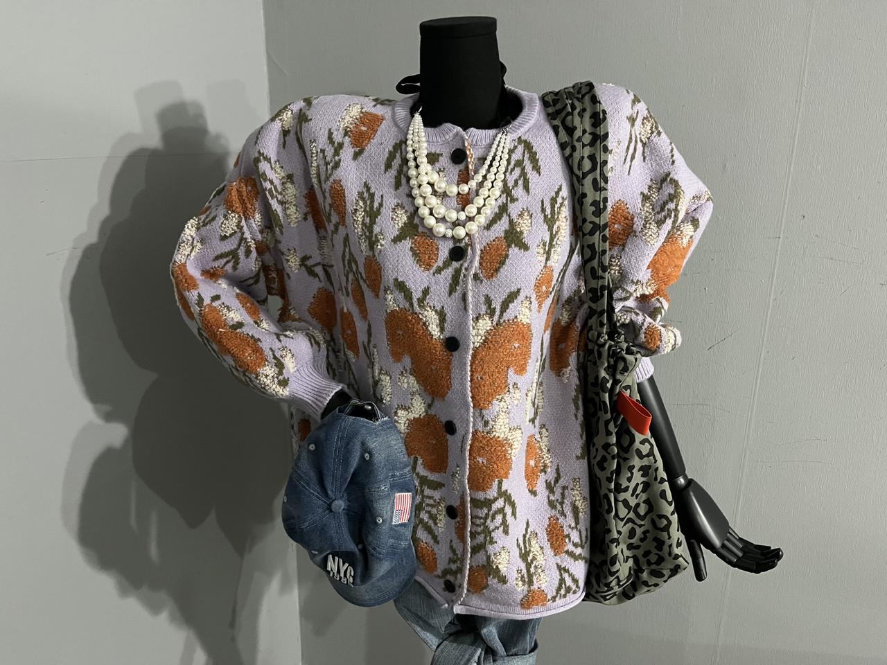 플라워오버핏가디건/빅사이즈/니트가디건