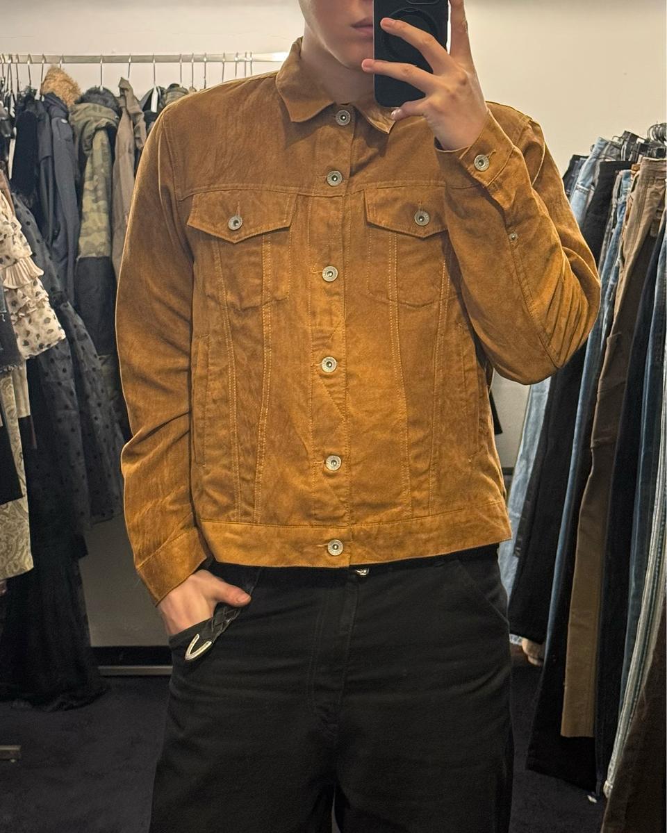 GU 카멜 레더가죽 스웨이드 트러커 숏크롭 자켓 L 100 웨스턴 에스닉