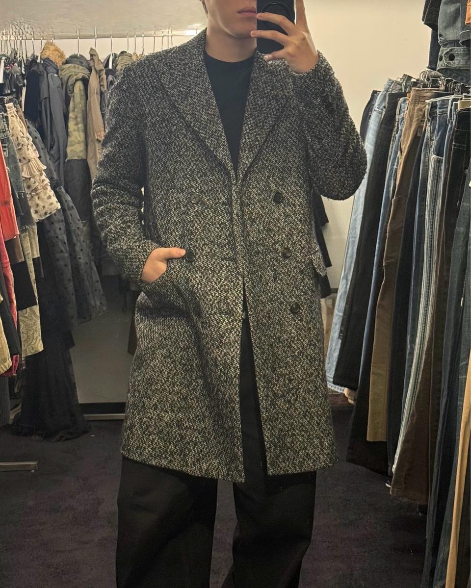 알뮤트 울 모 보카시 차콜 블랙 피크드 더블 롱 코트 고스 펑크 락시크