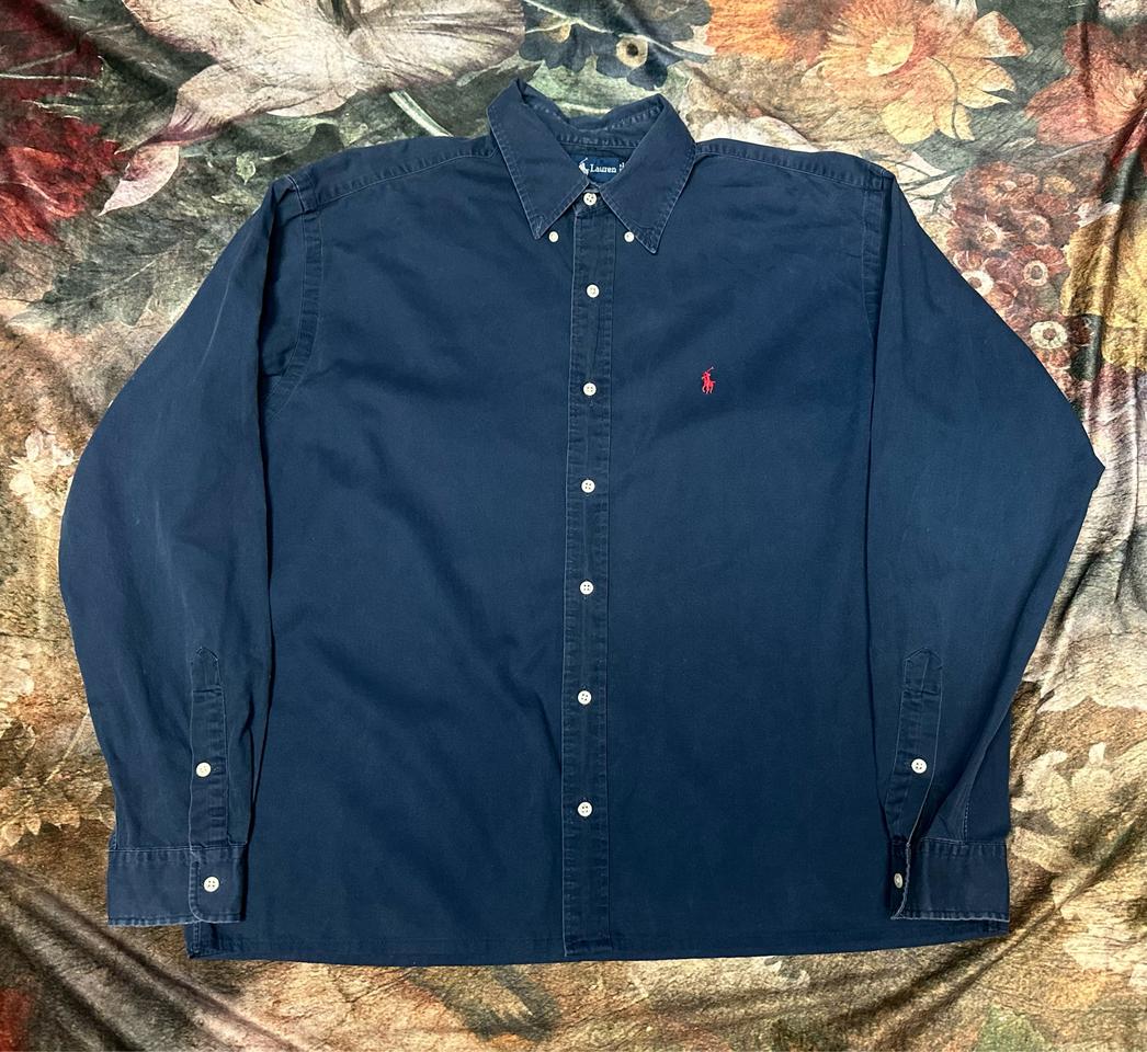 폴로 랄프로렌 빈티지 스몰 포니로고 네이비솔리드셔츠 L 빈폴 라코스테