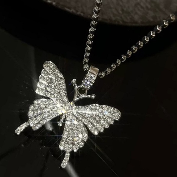 11-9. 합금/크리스탈 나비 펜던트 목걸이 (실버)