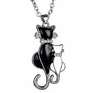 20. 큐빅 지르코니아/에나멜 흑백 고양이 펜던트 목걸이