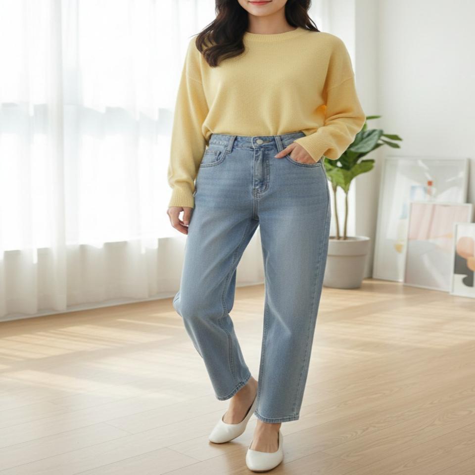 연청 일자 데님 팬츠 봄 하이웨스트 슬림 일자핏 청바지 (S)