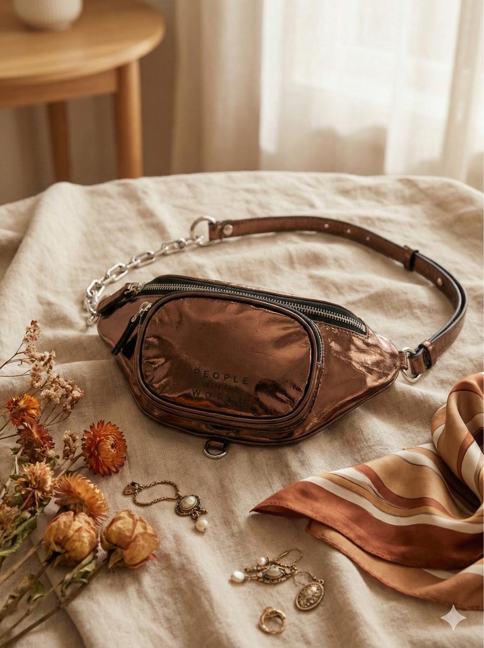 피플 오브 월드 체인 벨트백 메탈릭 브론즈