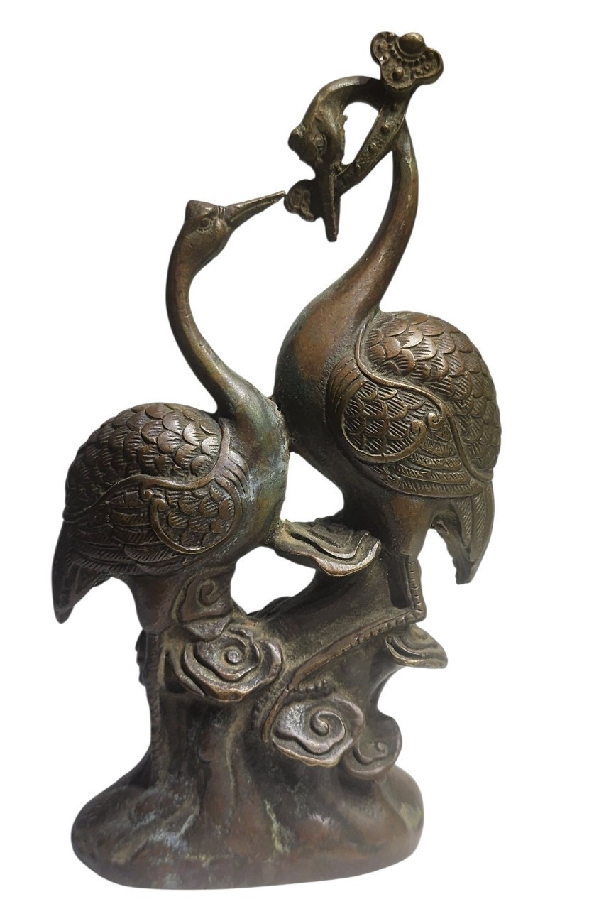 청동 쌍학여의주 조입상학조각품 새조각품