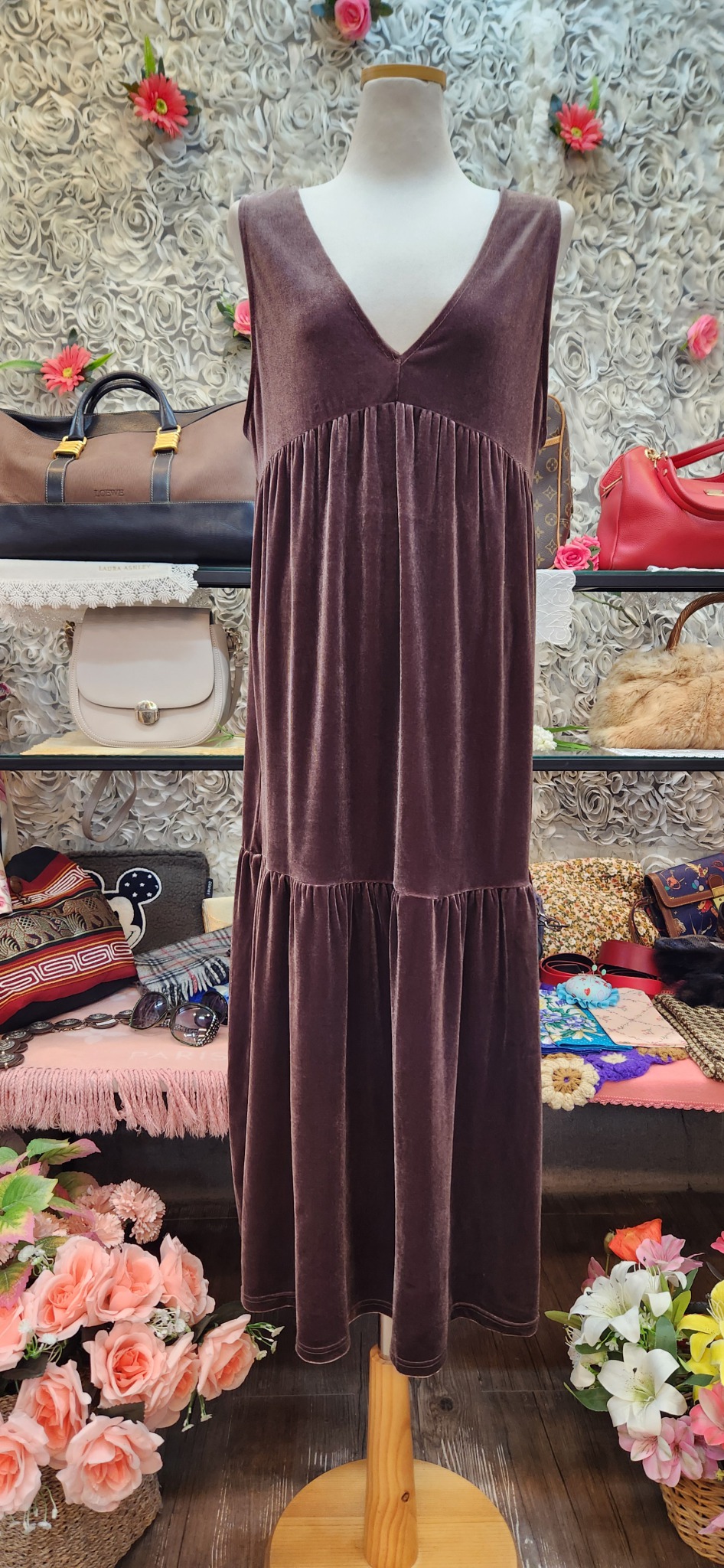 LAX DAN TIA 벨벳 티어드 뷔스티에 롱원피스 (55 66 77)