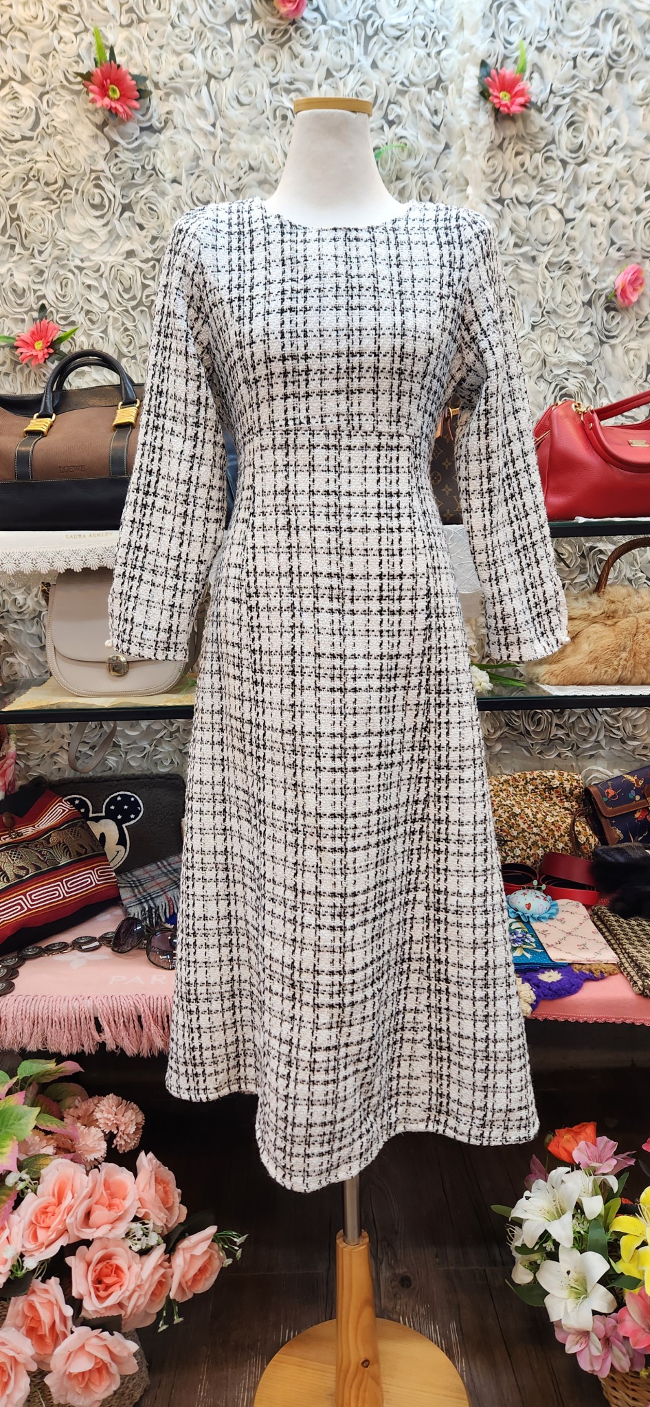 면 혼방 트위드 롱원피스 (55)