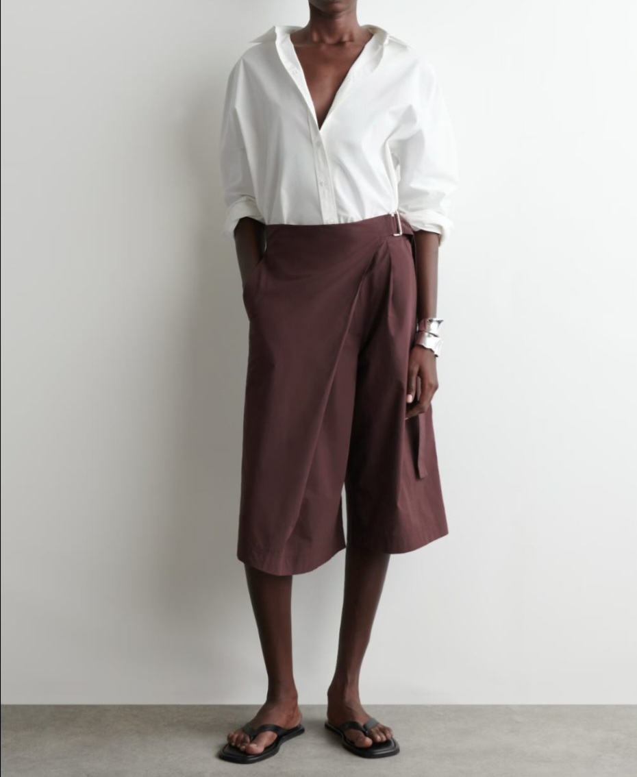 COS 랩 프런트 벨트 버건디 반바지 36사이즈